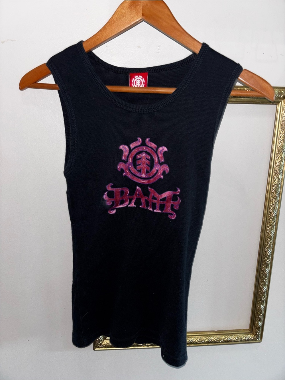 Bam Margera Element Black Ribbed Tank with Pink Metallic Logo